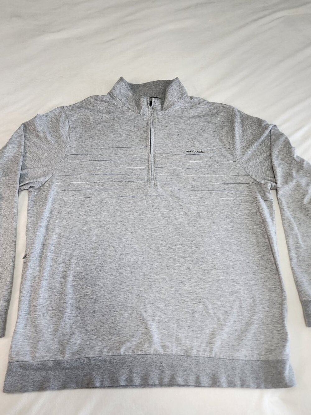 Travis Mathew Men's L Gray Striped 1/4 Zip Pullover Golf Sweater